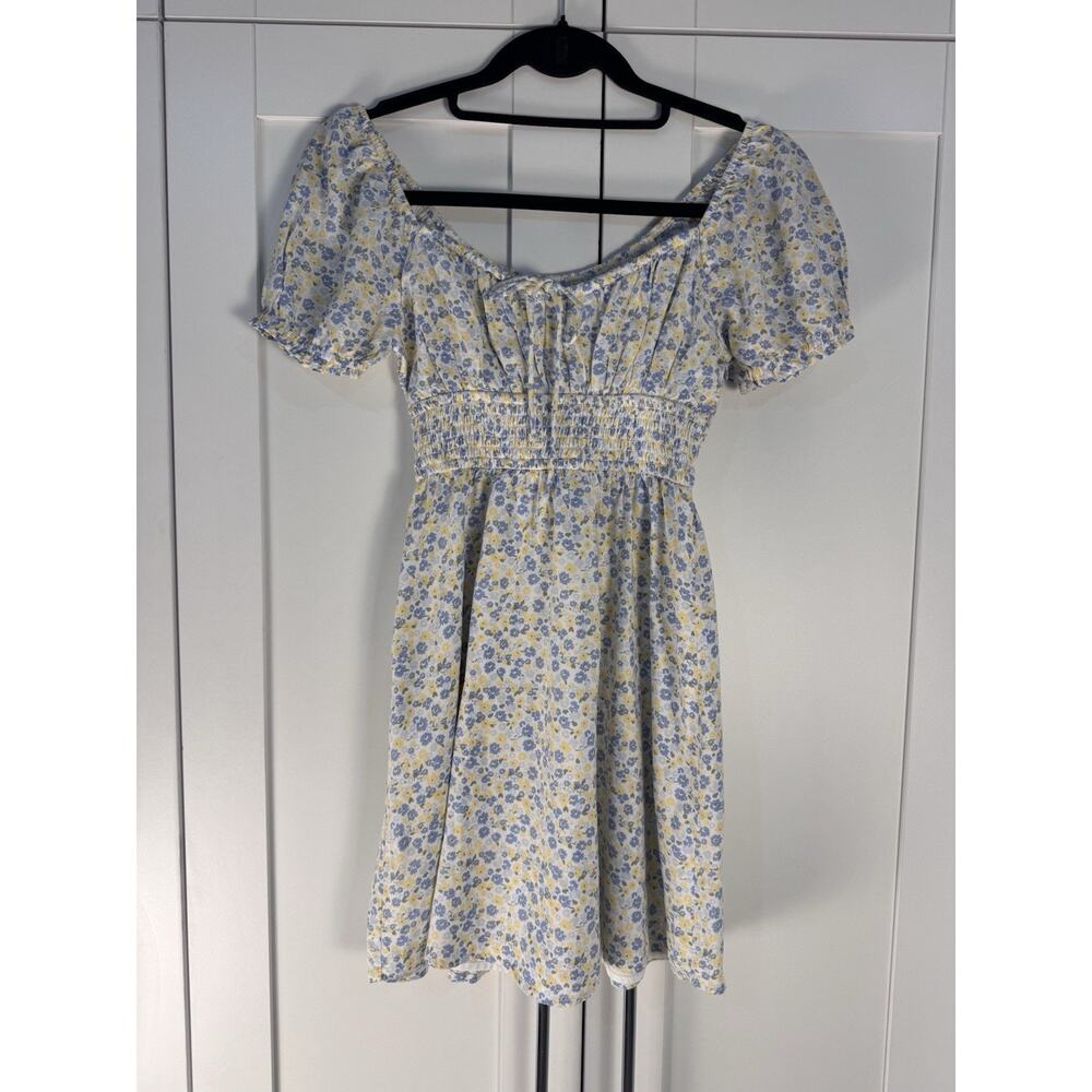 Hollister Mini Dress Smocked Sz XS Ditsy Floral Cottagecore Lined Y2K Milkmaid